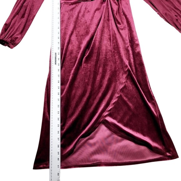 A New Day Red Velvet Twist Front‎ Long Sleeve Dress Size XS - Picture 4 of 7